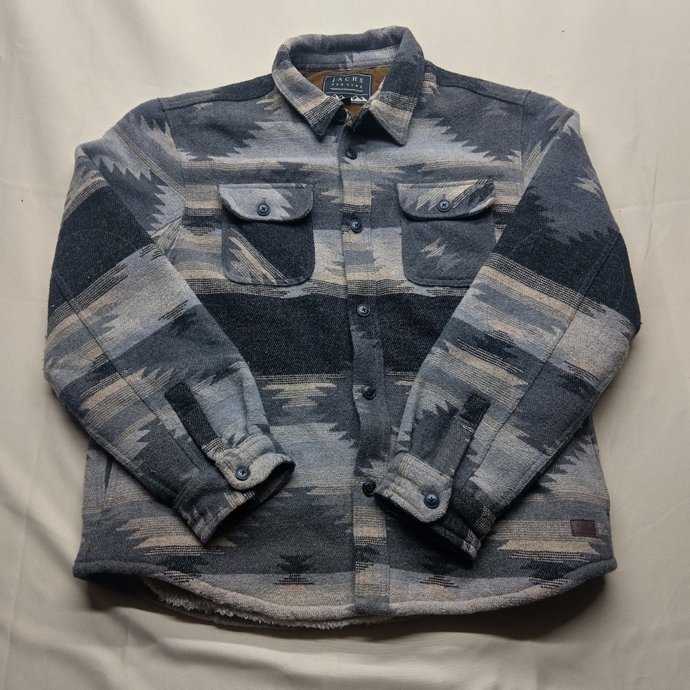 Jachs New York Mens XL Southwestern Sherpa Lined Wool Blend Shirt Jacket Grey